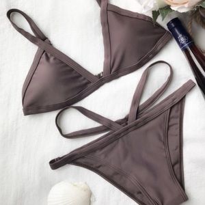 Zaful Coffee Bikini with strappy detailing